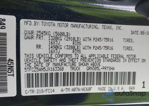 2018 Toyota Tacoma Sr5 V6 z USA, uszkodzony, nr VIN 5TFCZ5AN5JX163360